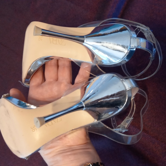Zara chome heels with rhinestone strap - Picture 4 of 8